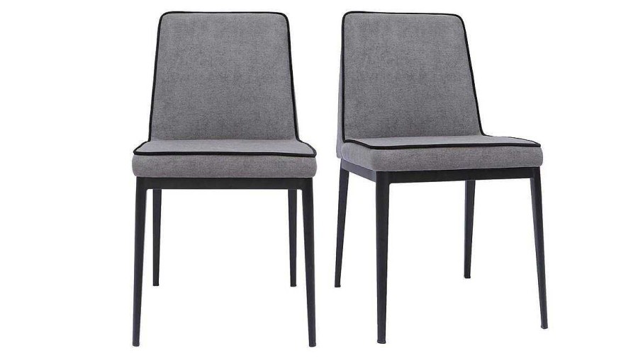 Chaise & Tabouret Miliboo Chaise Design | Chaises Design En Tissu Effet Velours Gris Et M Tal Noir (Lot De 2) London