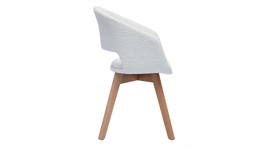 Chaise & Tabouret Miliboo Chaise Design | Chaise Scandinave En Tissu Effet Laine Boucl E Blanc Et Bois Clair Massif Prisma