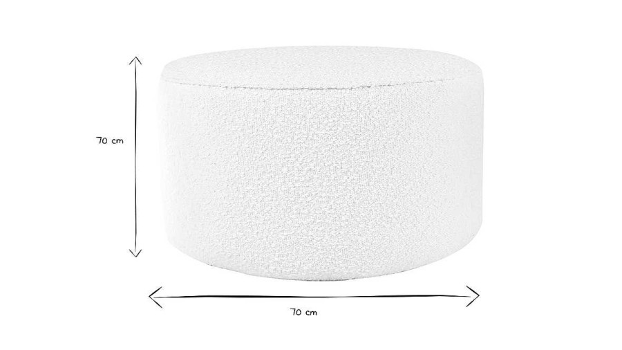 Canap & Fauteuil Miliboo | Pouf Rond Scandinave En Tissu Effet Laine Boucl E Blanc Cass D70 Cm Meribel