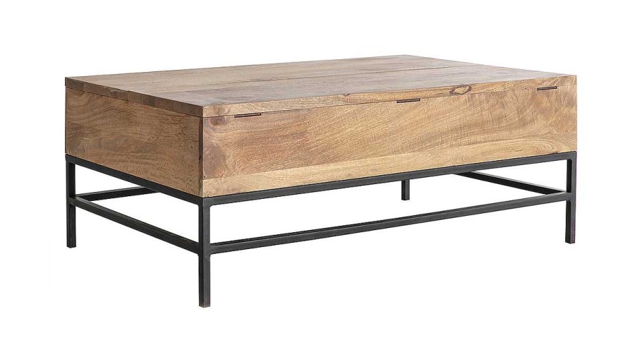 Table Miliboo | Table Basse Relevable Industrielle Bois Manguier Massif Et M Tal Noir L110 Cm Ypster