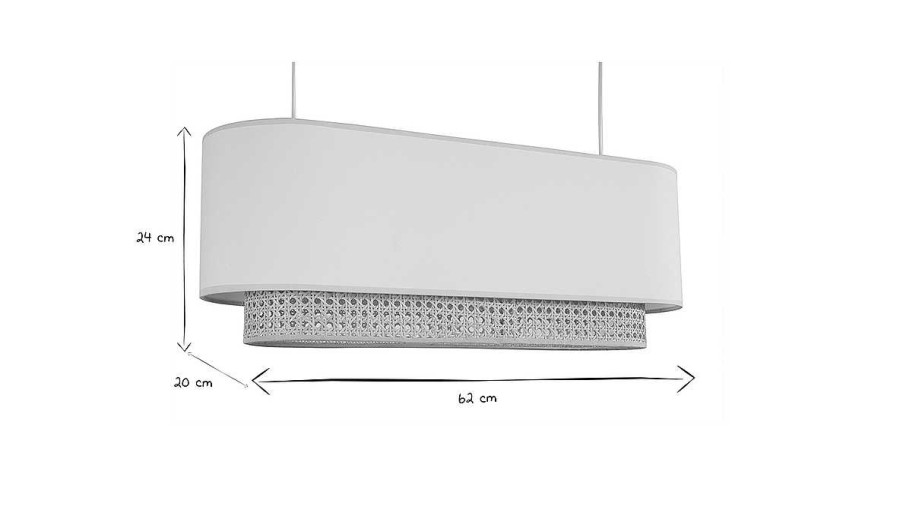 Luminaire Miliboo | Abat-Jour Pour Suspension Double En Tissu Blanc Et Cannage Rotin Naturel L62 Cm Tiwy