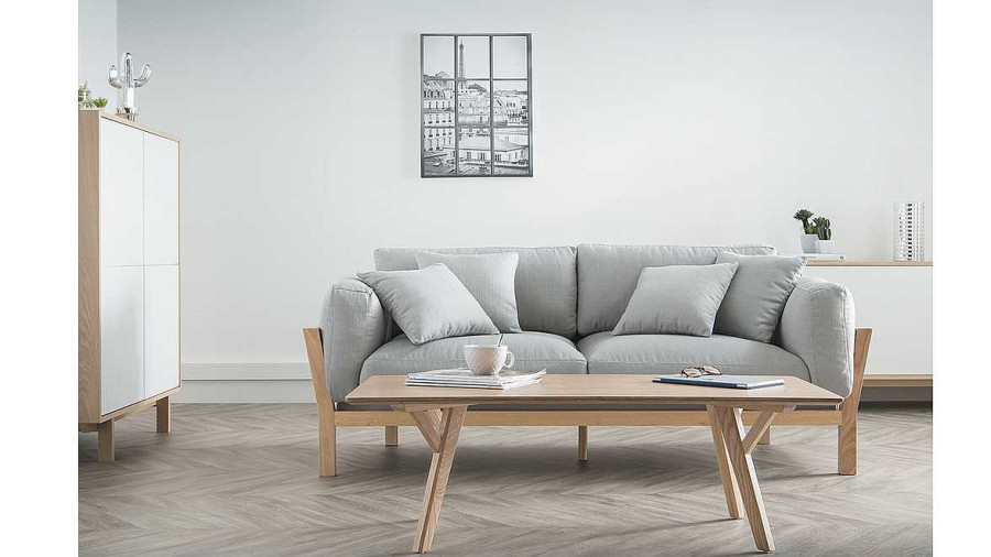 Canap & Fauteuil Miliboo Canap Design | Canap Scandinave D Houssable 3 Places En Tissu Gris Clair Et Bois Clair Kyo