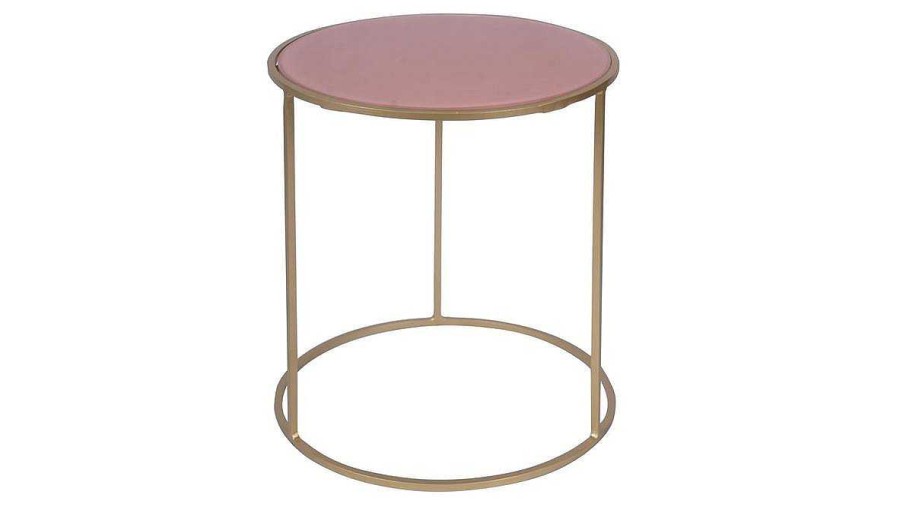 Table Miliboo | Tables D'Appoint Gigognes En Verre Teint Rose Et M Tal Dor (Lot De 2) Jane