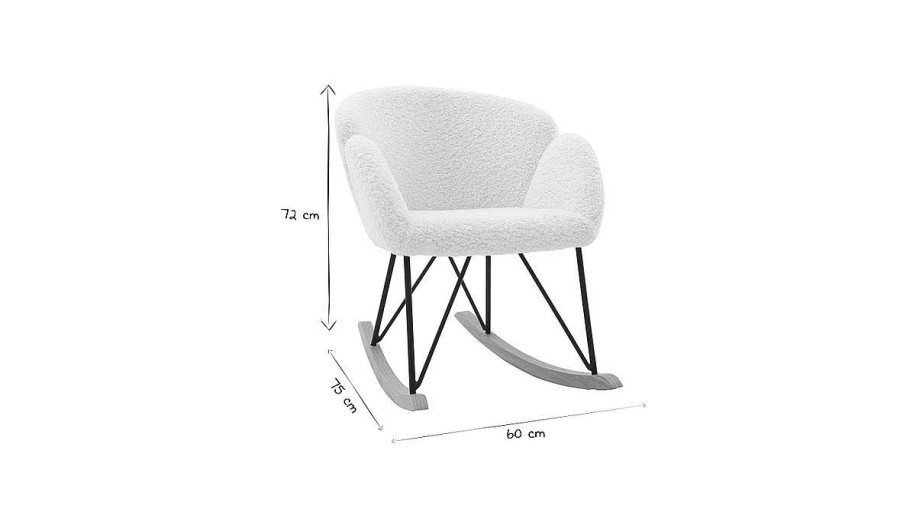 Canap & Fauteuil Miliboo Rocking Chair | Rocking Chair En Tissu Effet Peau De Mouton Blanc, M Tal Noir Et Bois Clair Rhapsody