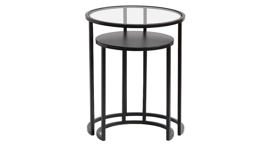 Table Miliboo | Tables D'Appoint Gigognes En Verre Tremp Et M Tal Noir Tahl