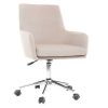 Chaise & Tabouret Miliboo | Chaise De Bureau Roulettes En Tissu Beige Et Acier Chrom Shana