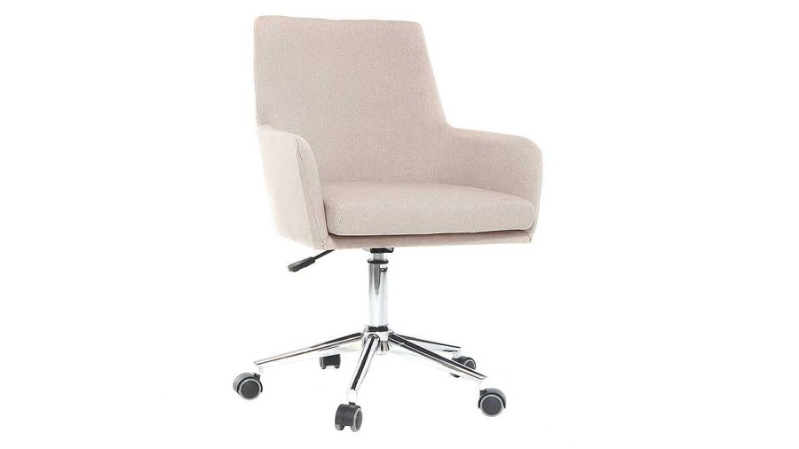 Chaise & Tabouret Miliboo | Chaise De Bureau Roulettes En Tissu Beige Et Acier Chrom Shana