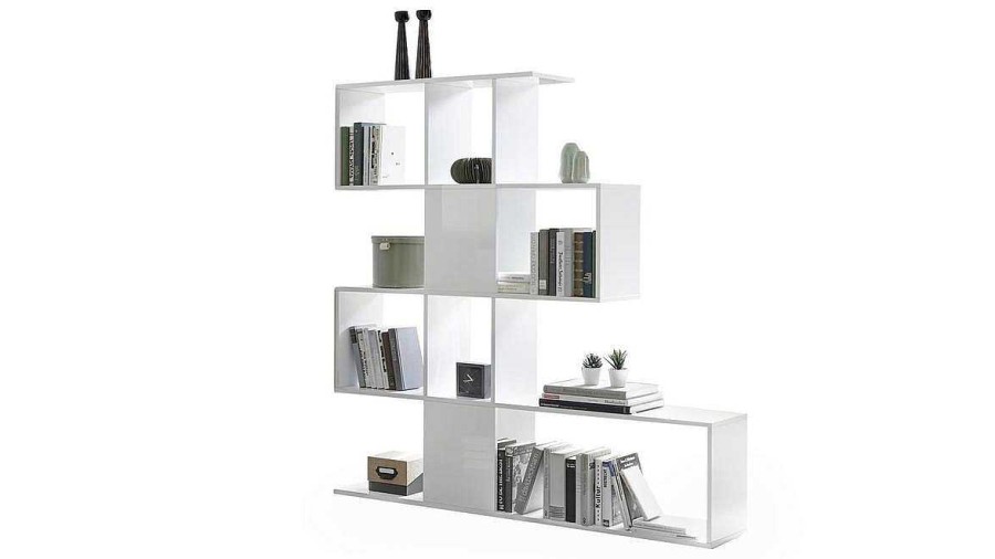 Bureau Miliboo | Biblioth Que Ouverte S Parateur Design Blanc Laqu Brillant L139 Cm Como