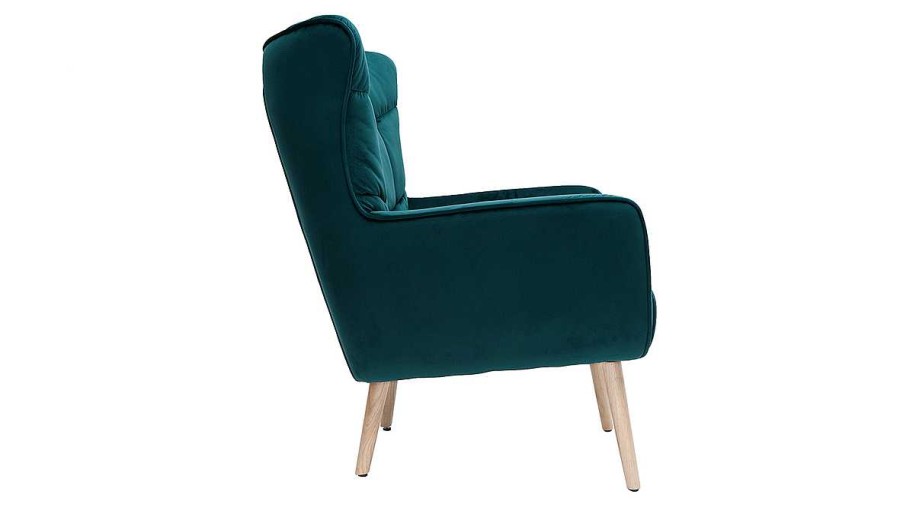 Canap & Fauteuil Miliboo Fauteuil Design | Fauteuil Scandinave En Tissu Velours Bleu P Trole Et Bois Clair Avery