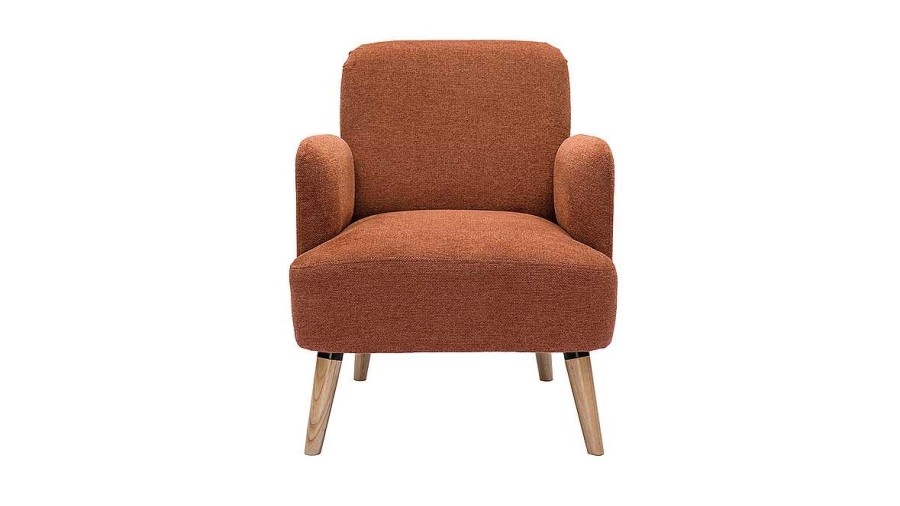 Canap & Fauteuil Miliboo Fauteuil Design | Fauteuil Scandinave En Tissu Effet Velours Textur Terre Br L E Et Bois Clair Isko