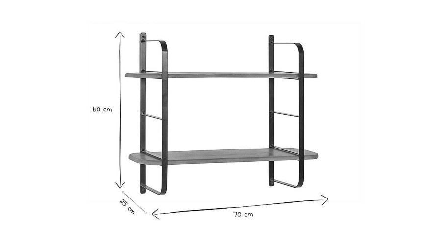 D Co Miliboo | Tag Re Murale En Bois Manguier Massif Et M Tal Noir L70 Cm Akina