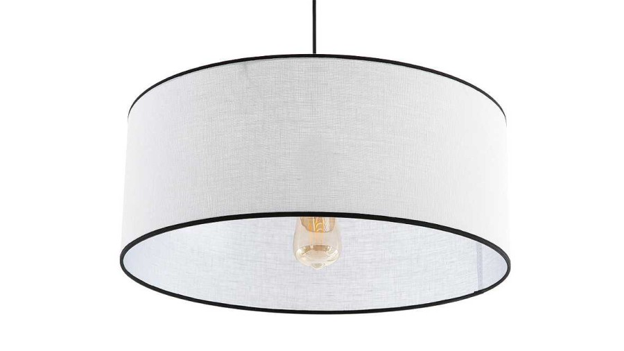 Luminaire Miliboo | Suspension Cylindrique En Lin Blanc Et Rabane Naturelle D50 Cm Traves