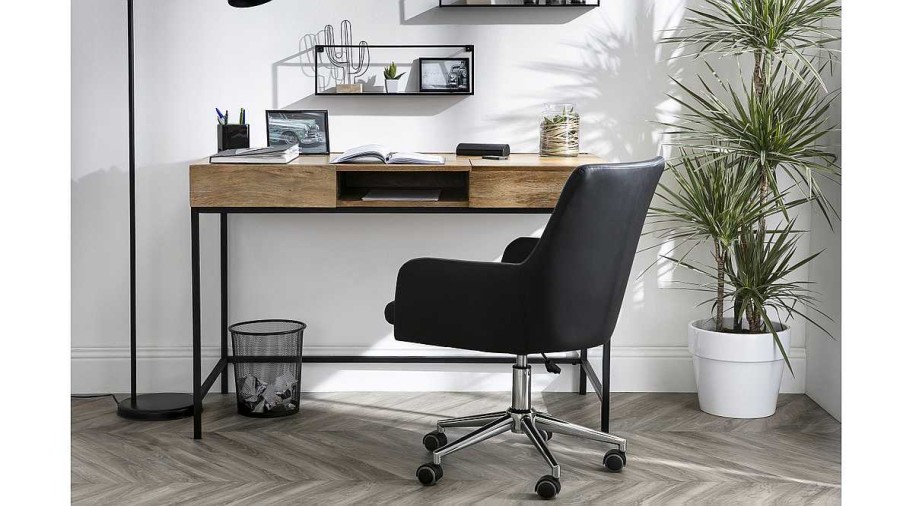 Bureau Miliboo Bureau Design | Bureau Rangements Industriel Bois Manguier Massif Et M Tal Noir L118 Cm Ypster