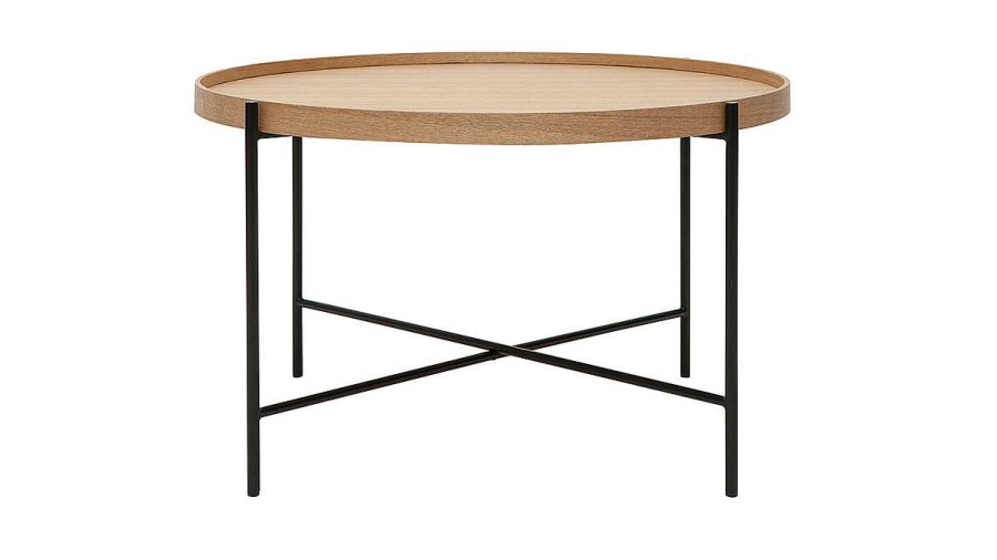 Table Miliboo | Table Basse Ronde Bois Clair Et M Tal Noir D75 Cm Bassy