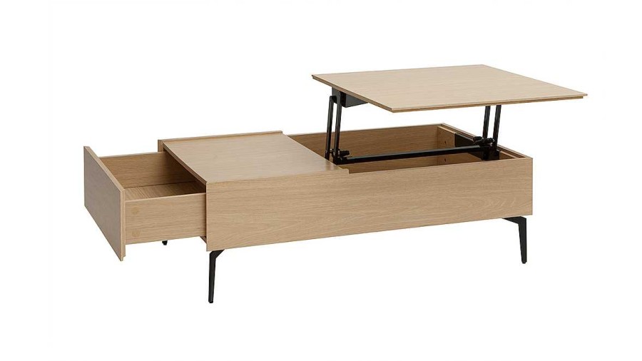 Table Miliboo | Table Basse Relevable Rectangulaire Bois Clair Finition Ch Ne Et M Tal Noir L103 Cm Seda