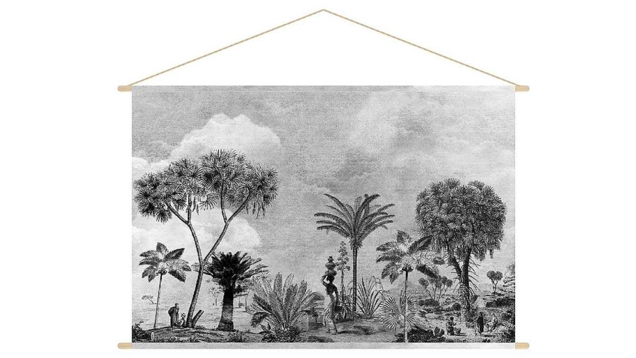 D Co Miliboo | Kakemono Tableau En Toile Suspendue Village Ethnique Tropical Noir Et Blanc L150 X H100 Cm Bamako