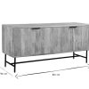 Rangement Miliboo | Buffet En Bois Manguier Massif Grav Et M Tal Noir 4 Portes L160 Cm Morisson