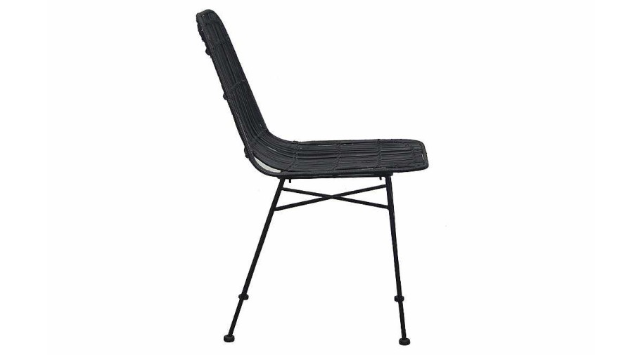 Chaise & Tabouret Miliboo Chaise Design | Chaises Noires En Rotin Et M Tal (Lot De 2) Malacca