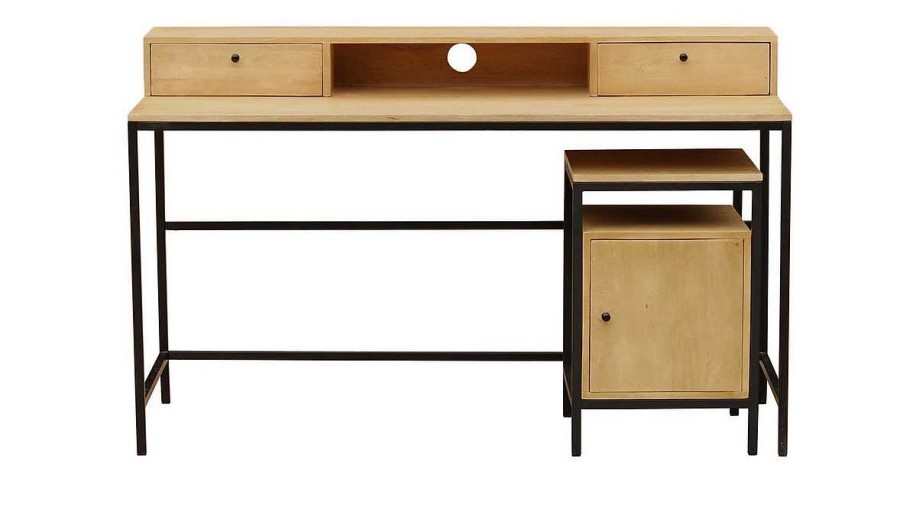 Bureau Miliboo Rangement Bureau | Caisson De Bureau Industriel Bois Manguier Massif Et M Tal Noir Opium