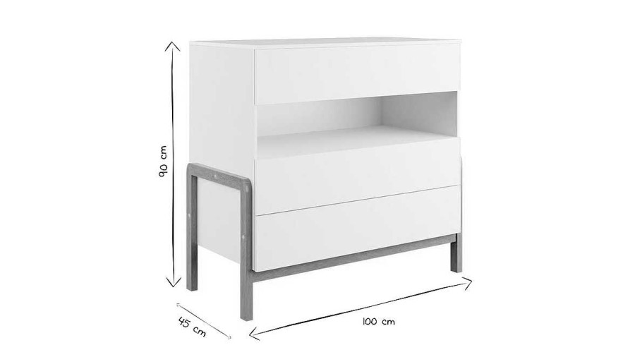 Rangement Miliboo | Commode Scandinave Blanche Et Bois Clair Ch Ne Massif 3 Tiroirs L100 Cm Celestine