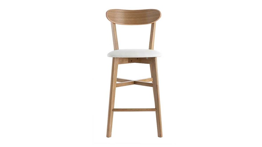 Chaise & Tabouret Miliboo Tabouret De Bar | Tabouret De Bar Vintage Bois Clair Et Blanc H65 Cm Dove