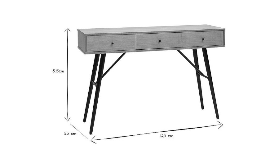 Table Miliboo | Console Avec Rangements 3 Tiroirs En Bois Clair Et M Tal Noir L120 Cm Alstoria