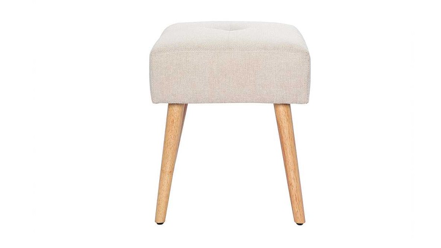 Chaise & Tabouret Miliboo Chaise Design | Tabouret Bas En Tissu Effet Velours Textur Beige Et Bois Clair Massif H46 Guesta