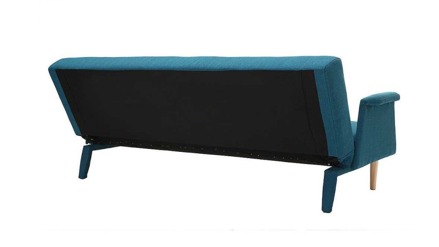 Canap & Fauteuil Miliboo Canap Design | Canap Convertible Scandinave 3 Places En Tissu Bleu Canard Et Bois Clair Oscar