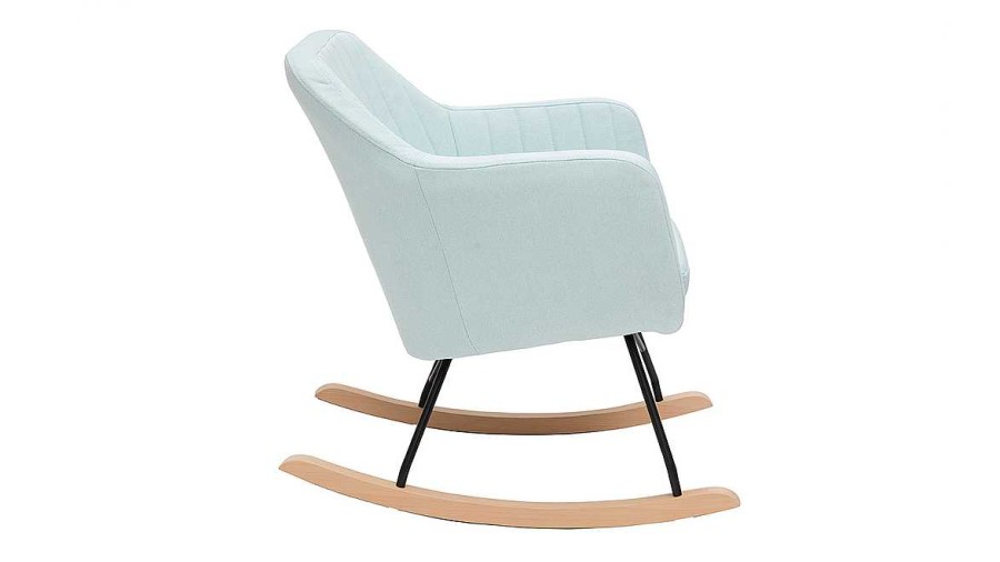 Canap & Fauteuil Miliboo Rocking Chair | Rocking Chair Scandinave En Tissu Menthe L'Eau, M Tal Noir Et Bois Clair Aleyna