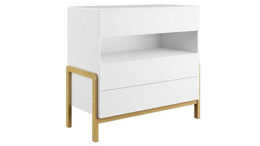 Rangement Miliboo | Commode Scandinave Blanche Et Bois Clair Ch Ne Massif 3 Tiroirs L100 Cm Celestine