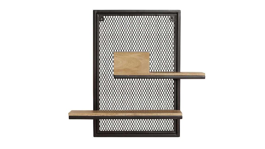 D Co Miliboo | Etag Re Murale Double En Bois Manguier Massif Et M Tal Noir L40 Cm Rack