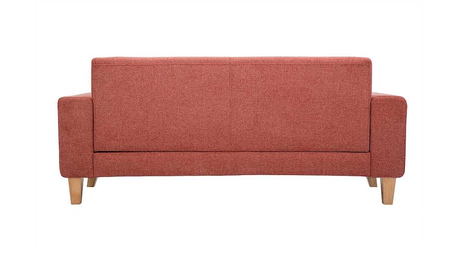 Canap & Fauteuil Miliboo Canap Design | Canap Scandinave 3 Places En Tissu Effet Velours Textur Terracotta Et Bois Clair Fjord