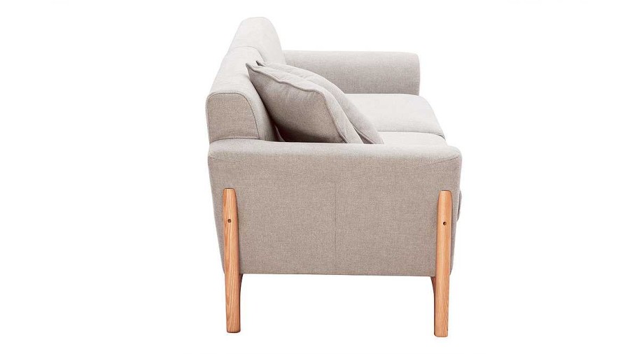 Canap & Fauteuil Miliboo Canap Design | Canap Scandinave 3 Places En Tissu Effet Velours Textur Beige Et Bois Clair Asako