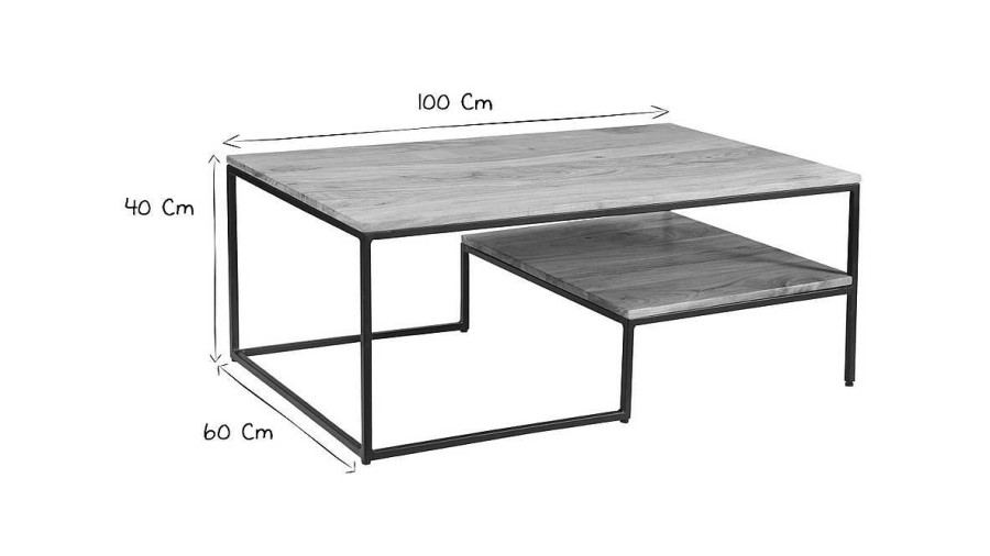 Table Miliboo | Table Basse Rectangulaire Industrielle Bois Massif Et M Tal Noir L100 Cm Yona