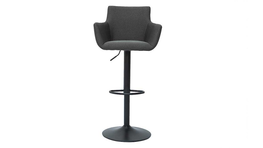 Chaise & Tabouret Miliboo Tabouret De Bar | Tabourets De Bar R Glables Tissu Gris Anthracite M Tal Noir (Lot De 2) Carlie