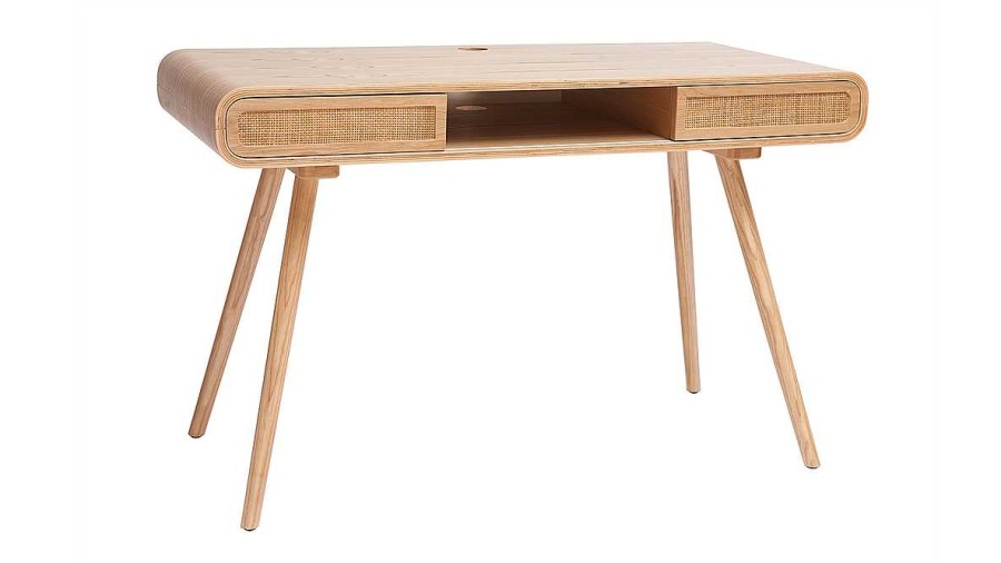 Bureau Miliboo Bureau Design | Bureau Avec Rangement Vintage En Bois Clair Et Cannage L120 Cm Olympe