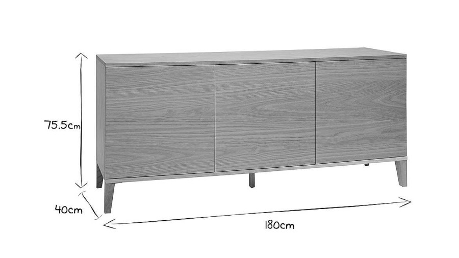 Rangement Miliboo | Buffet Scandinave En Bois Clair Ch Ne 3 Portes L180 Cm Freddy