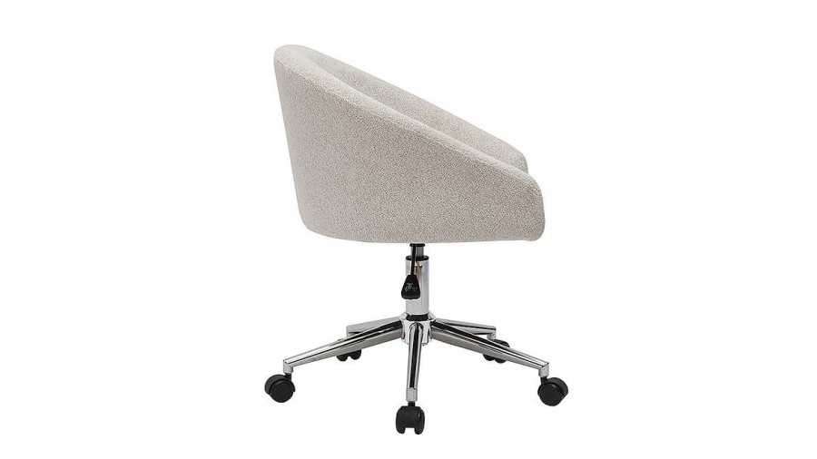 Chaise & Tabouret Miliboo | Chaise De Bureau Roulettes Design En Tissu Velours Chenille Beige Et Acier Chrom Raven