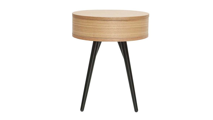 Chambre Miliboo | Table De Chevet Ronde Avec Tiroir Bois Clair Et M Tal Noir D41 Cm Koral