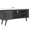 Rangement Miliboo Meuble Tv Design | Meuble Tv En Manguier Massif Teint Bois Fonc Avec Portes Coulissantes L140 Cm Alba