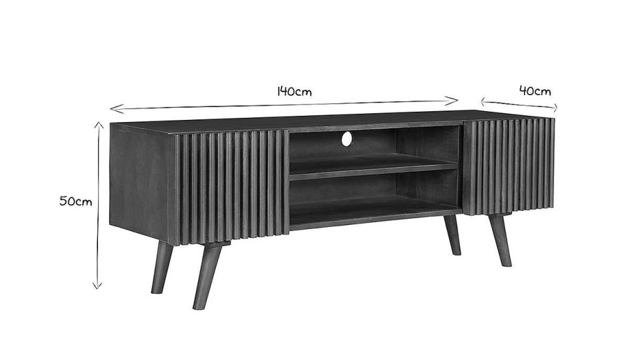 Rangement Miliboo Meuble Tv Design | Meuble Tv En Manguier Massif Teint Bois Fonc Avec Portes Coulissantes L140 Cm Alba