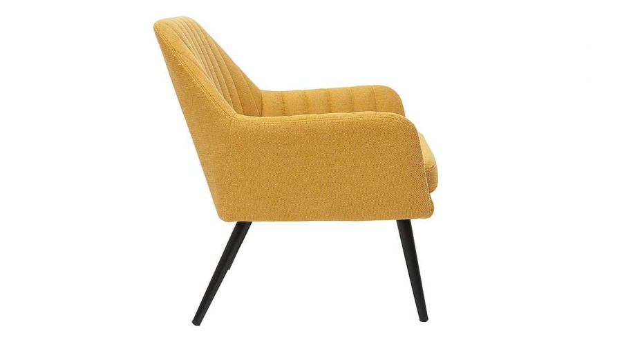 Canap & Fauteuil Miliboo Fauteuil Design | Fauteuil Design En Tissu Effet Velours Textur Jaune Moutarde Et M Tal Noir Gaston