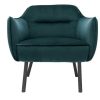 Canap & Fauteuil Miliboo Fauteuil Design | Fauteuil Design En Tissu Velours Bleu P Trole Et M Tal Noir Laurens