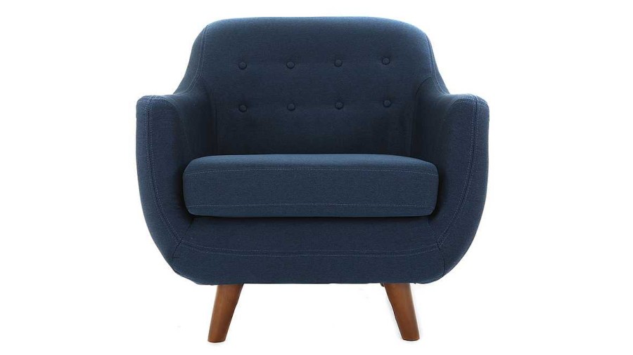 Canap & Fauteuil Miliboo Fauteuil Design | Fauteuil D Houssable En Tissu Bleu Fonc Et Bois Fonc Ynok