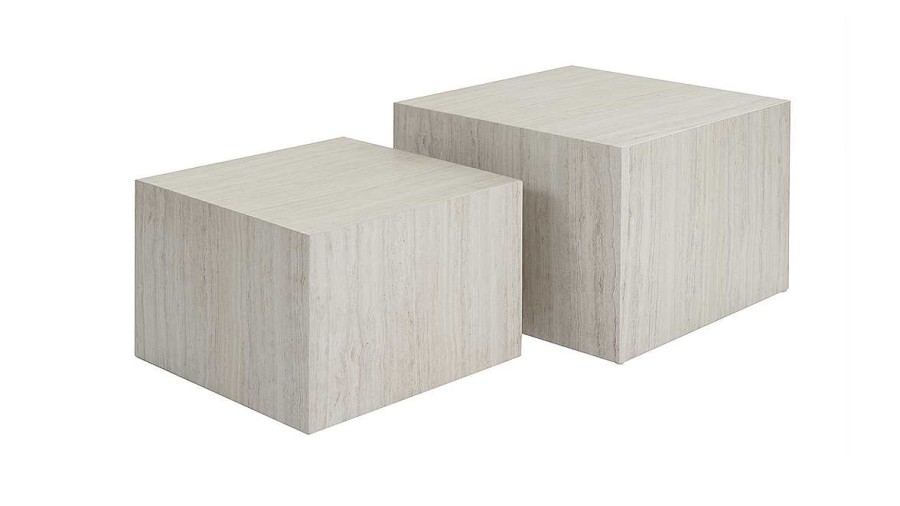 Table Miliboo | Tables Basses Gigognes Design Effet Travertin (Lot De 2) Calla