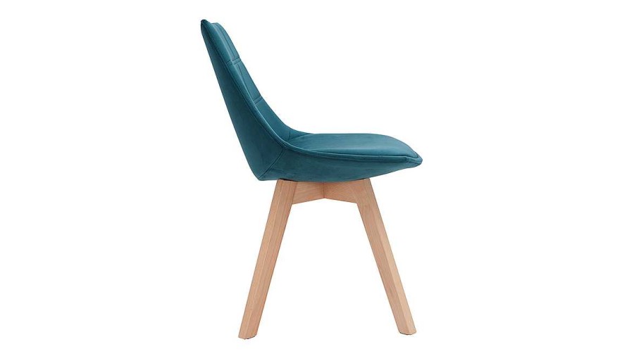 Chaise & Tabouret Miliboo Chaise Design | Chaises Scandinaves En Tissu Velours Bleu P Trole Et Bois Clair (Lot De 2) Matilde