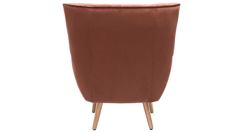 Canap & Fauteuil Miliboo Fauteuil Design | Fauteuil Scandinave En Tissu Velours Rouge Tomette Et Bois Clair Avery