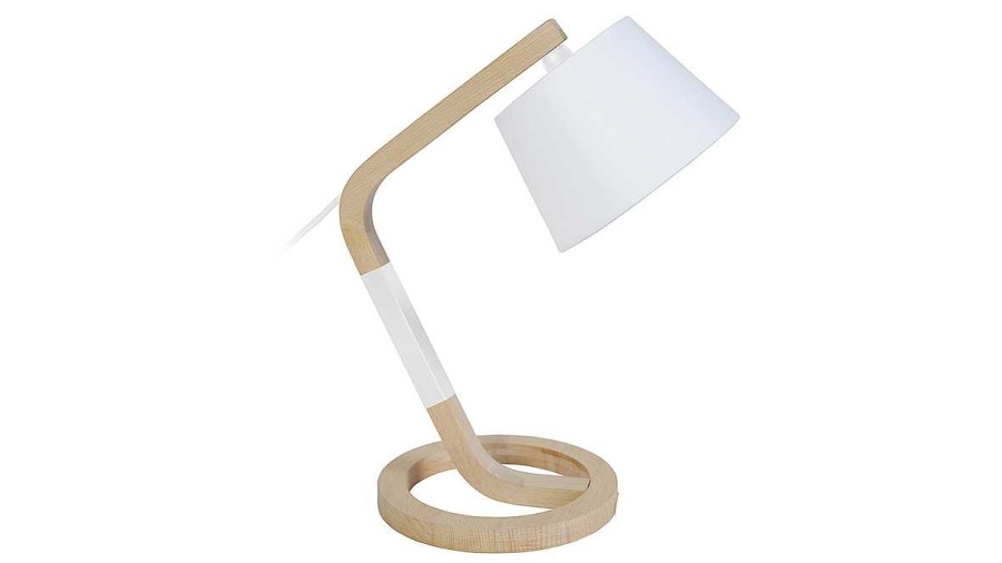 Luminaire Miliboo | Lampe Poser Design Pied Cercle Bois Blanc H41 Cm Twist