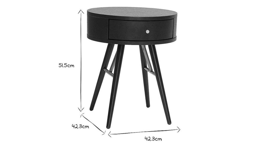 Chambre Miliboo | Table De Chevet Ronde Avec Tiroir Bois Et M Tal Noir D41 Cm Koral