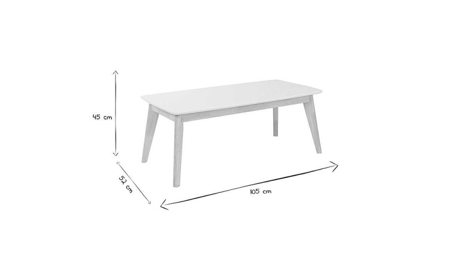 Table Miliboo | Table Basse Rectangulaire Scandinave Blanc Et Bois Clair Massif L105 Cm Leena